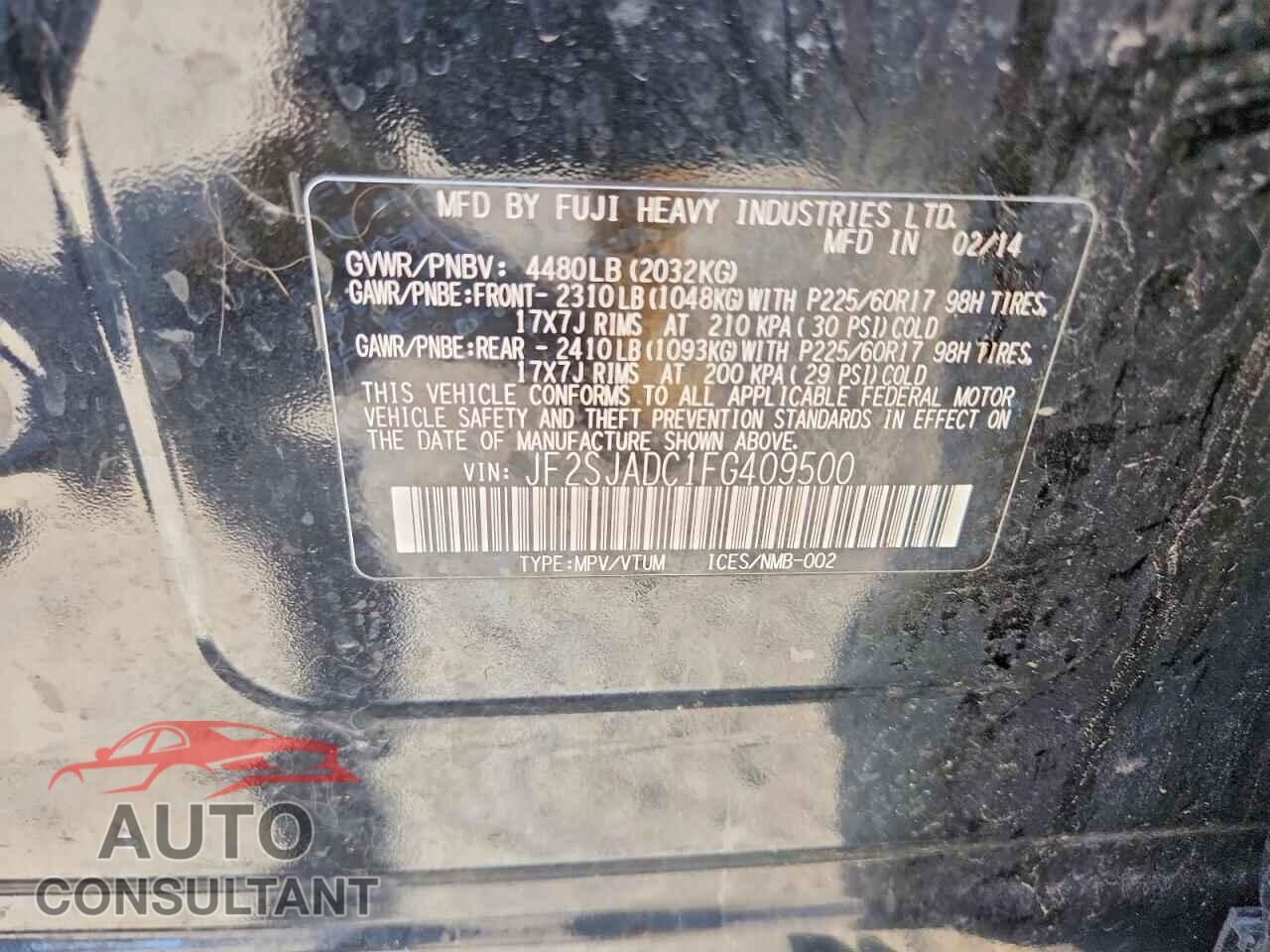 SUBARU FORESTER 2015 - JF2SJADC1FG409500