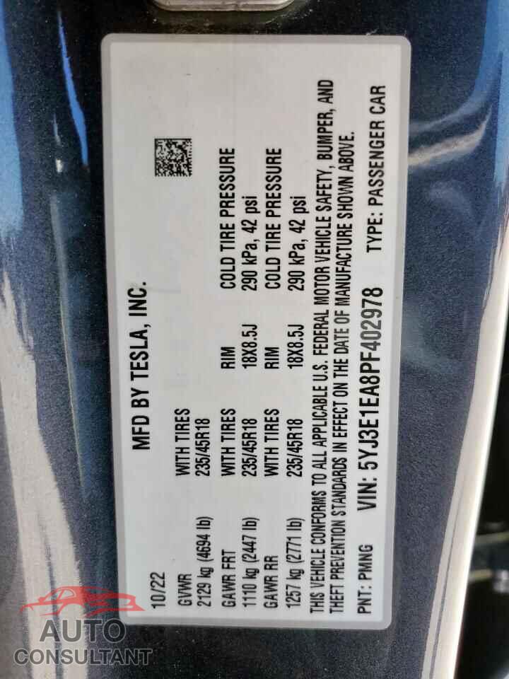 TESLA MODEL 3 2023 - 5YJ3E1EA8PF402978