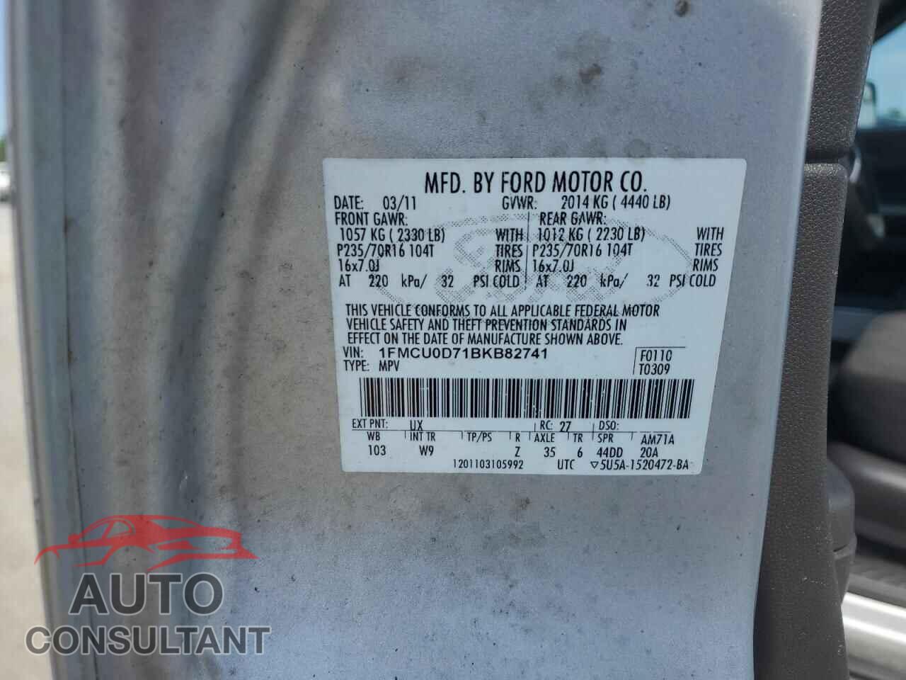 FORD ESCAPE 2011 - 1FMCU0D71BKB82741