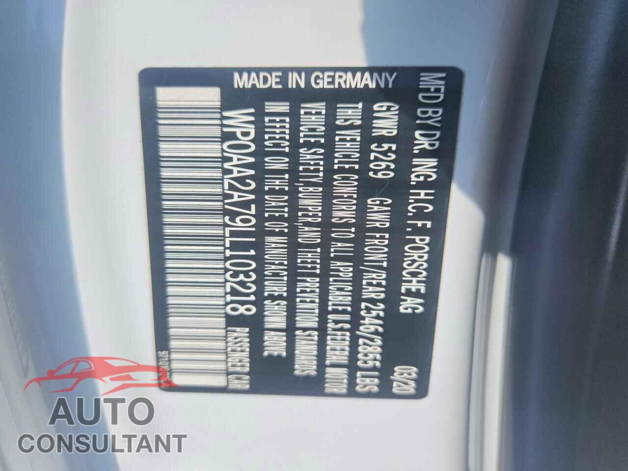 PORSCHE PANAMERA 2020 - WP0AA2A79LL103218