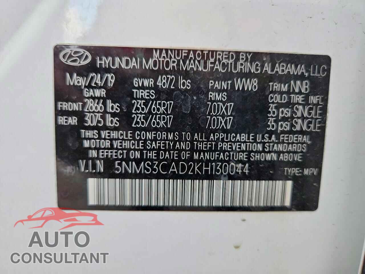 HYUNDAI SANTA FE 2019 - 5NMS3CAD2KH130044