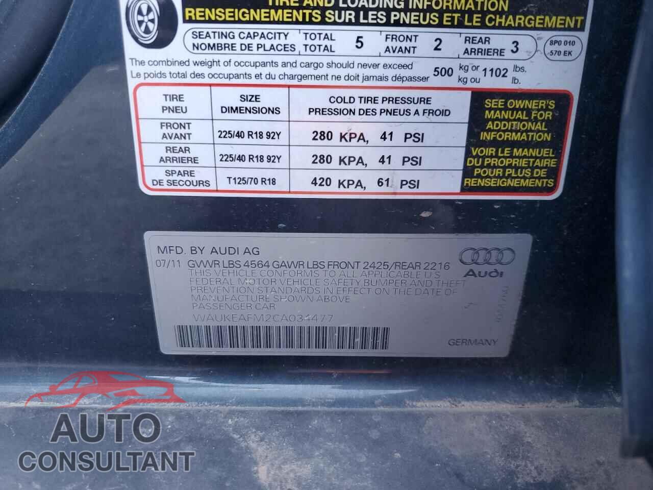 AUDI A3 2012 - WAUKEAFM2CA034477