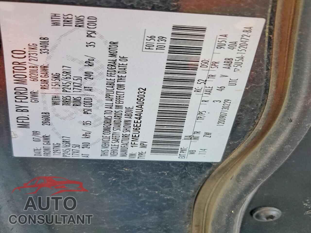 FORD EXPLORER 2010 - 1FMEU6EE4AUA05032