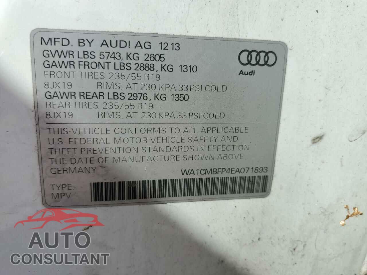 AUDI Q5 2014 - WA1CMBFP4EA071893