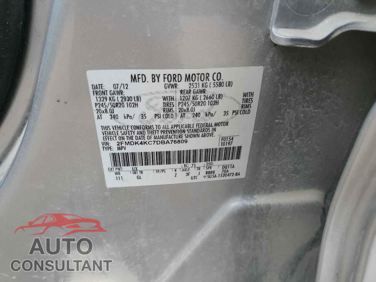 FORD EDGE 2013 - 2FMDK4KC7DBA76809
