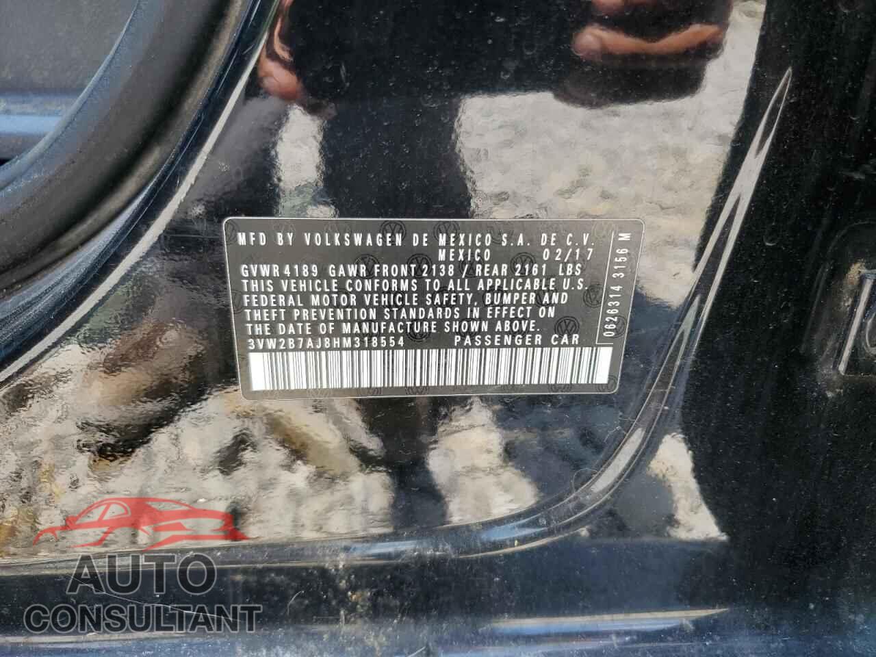 VOLKSWAGEN JETTA 2017 - 3VW2B7AJ8HM318554