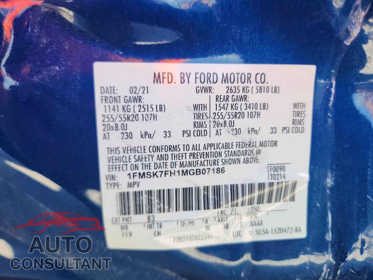 FORD EXPLORER 2021 - 1FMSK7FH1MGB07186