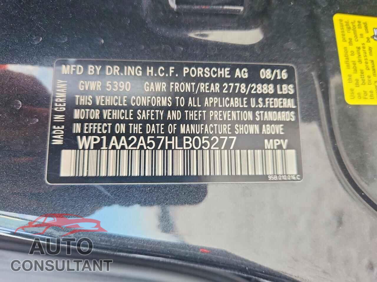 PORSCHE MACAN 2017 - WP1AA2A57HLB05277