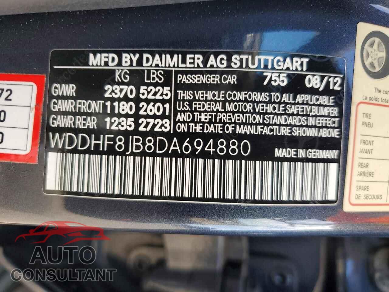MERCEDES-BENZ E-CLASS 2013 - WDDHF8JB8DA694880