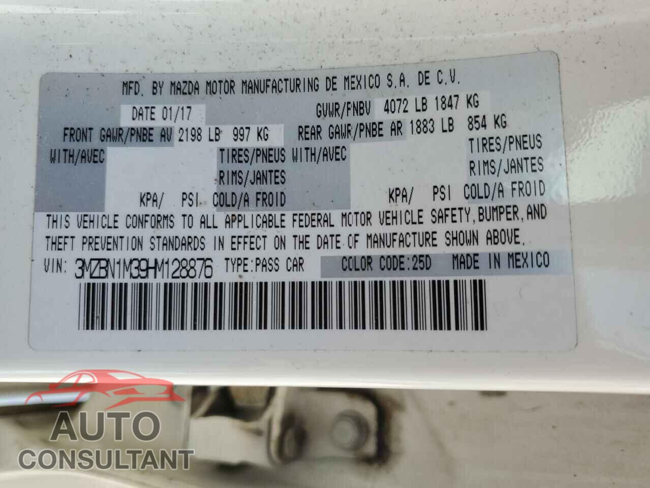 MAZDA 3 2017 - 3MZBN1M39HM128876