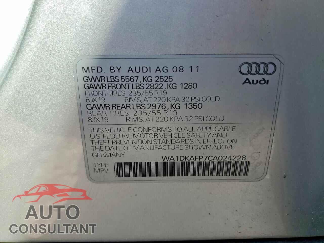 AUDI Q5 2012 - WA1DKAFP7CA024228