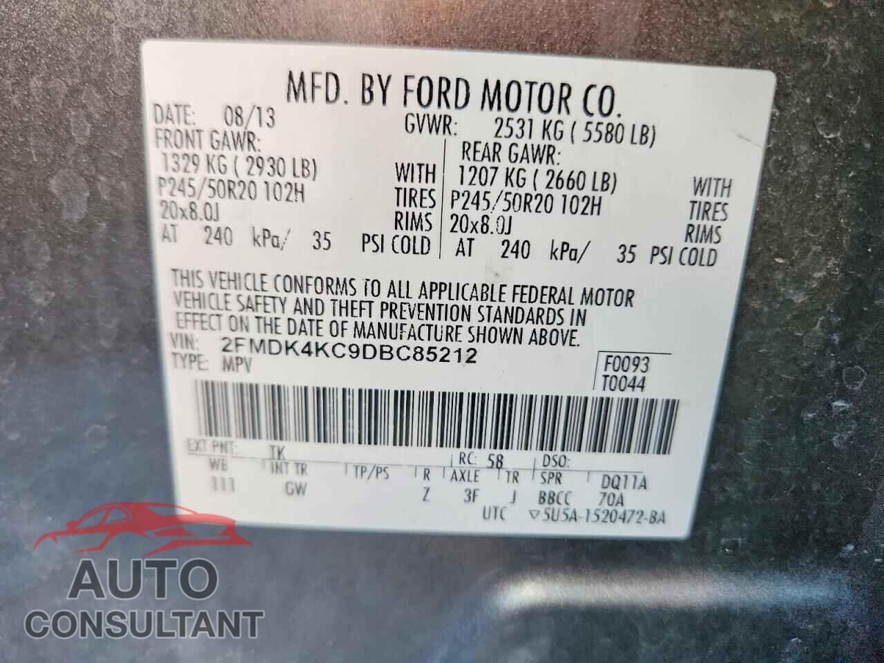 FORD EDGE 2013 - 2FMDK4KC9DBC85212