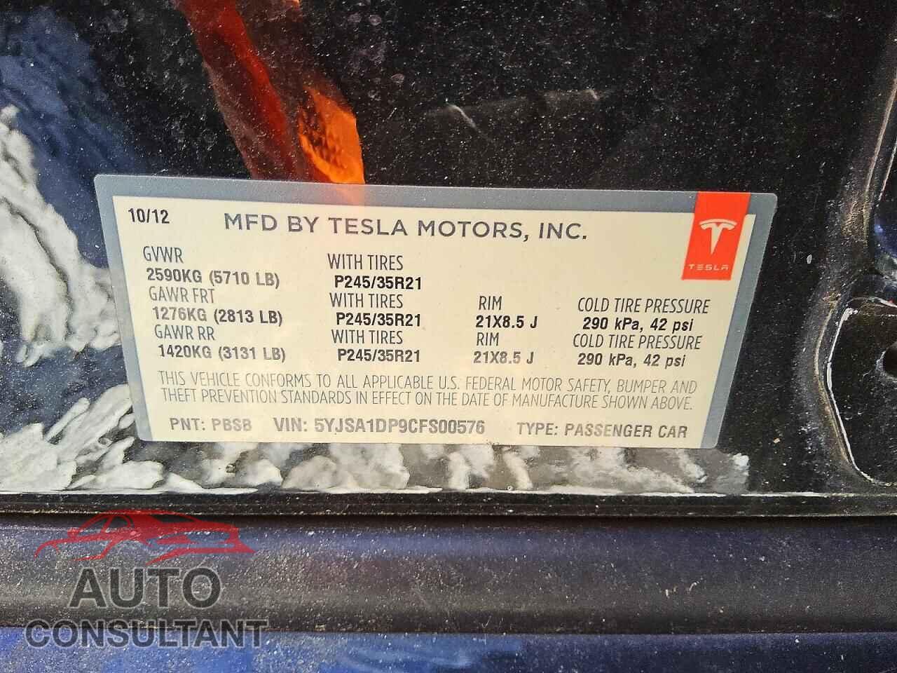 TESLA MODEL S 2012 - 5YJSA1DP9CFS00576