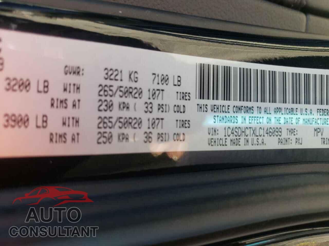 DODGE DURANGO 2020 - 1C4SDHCTXLC146099