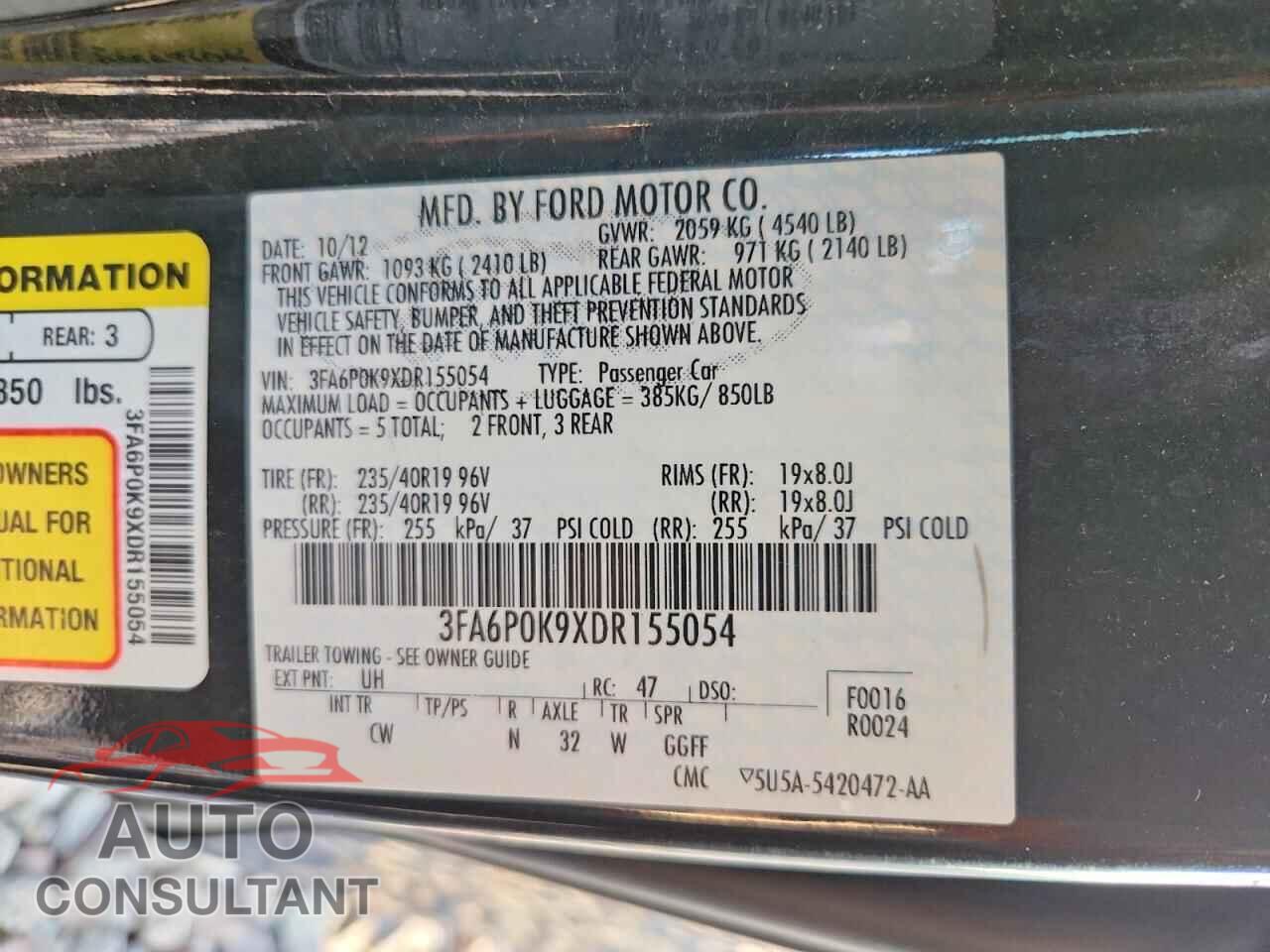 FORD FUSION 2013 - 3FA6P0K9XDR155054