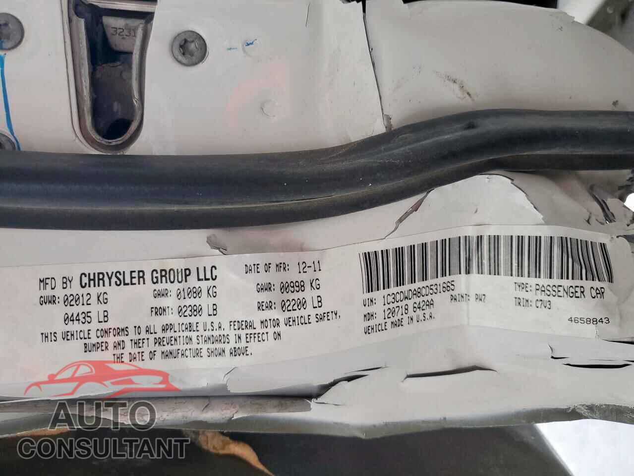 DODGE CALIBER 2012 - 1C3CDWDA8CD531665