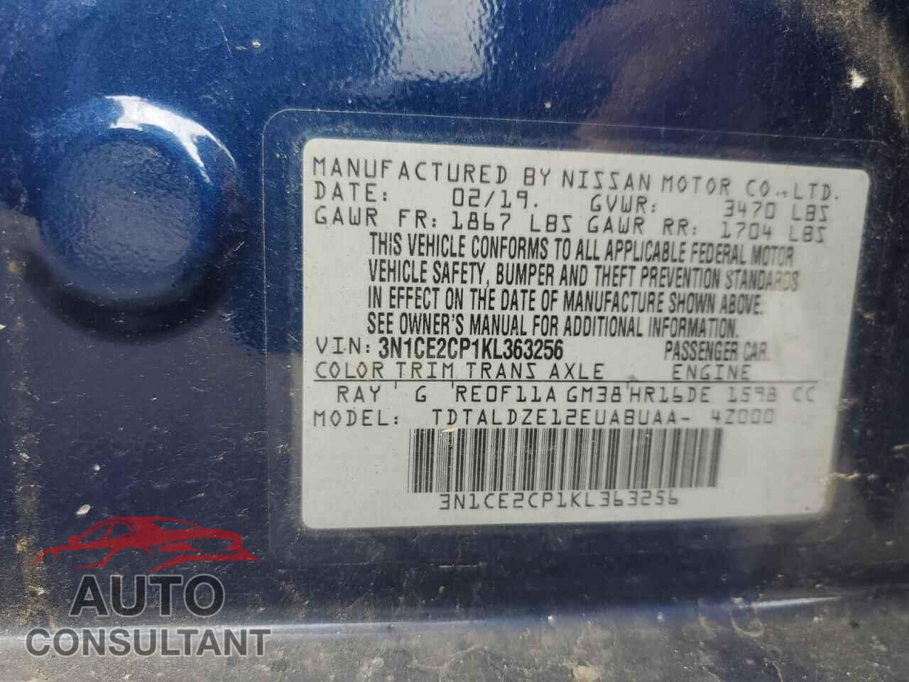 NISSAN VERSA 2019 - 3N1CE2CP1KL363256