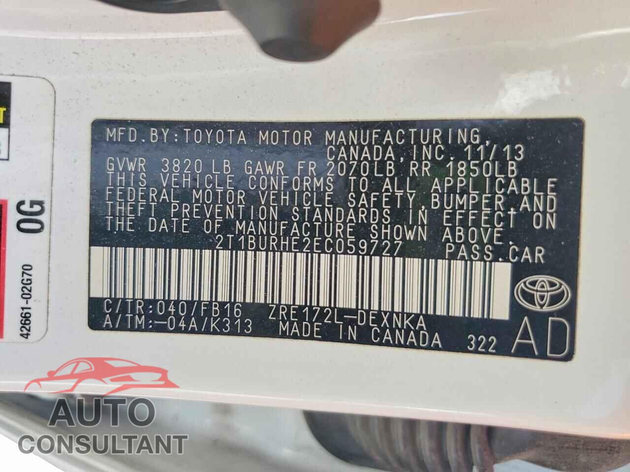 TOYOTA COROLLA 2014 - 2T1BURHE2EC059727