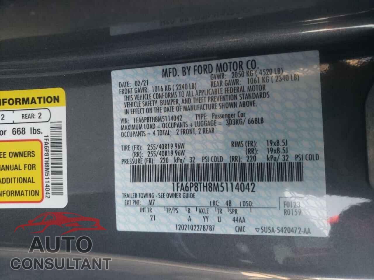 FORD MUSTANG 2021 - 1FA6P8TH8M5114042