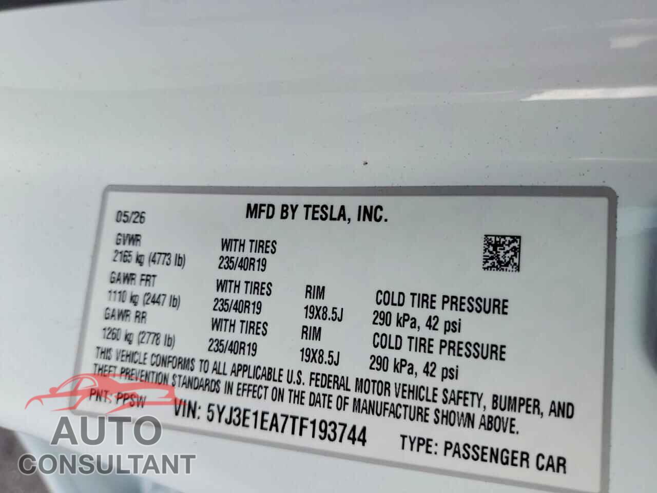 TESLA MODEL 3 2026 - 5YJ3E1EA7TF193744