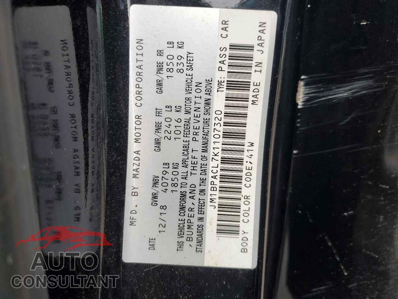 MAZDA 3 2019 - JM1BPACL7K1107320