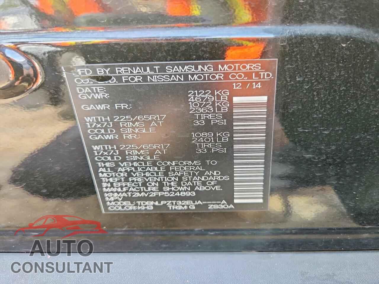 NISSAN ROGUE 2015 - KNMAT2MV2FP524893