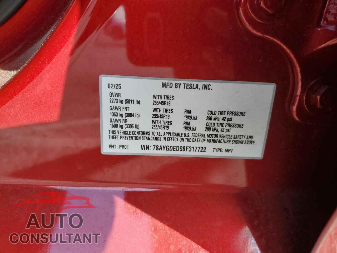 TESLA MODEL Y 2025 - 7SAYGDED9SF317722