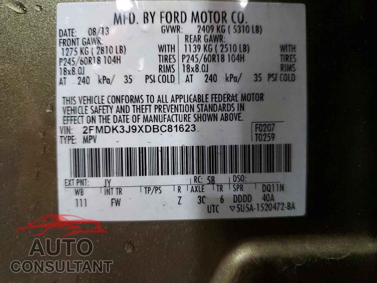 FORD EDGE 2013 - 2FMDK3J9XDBC81623