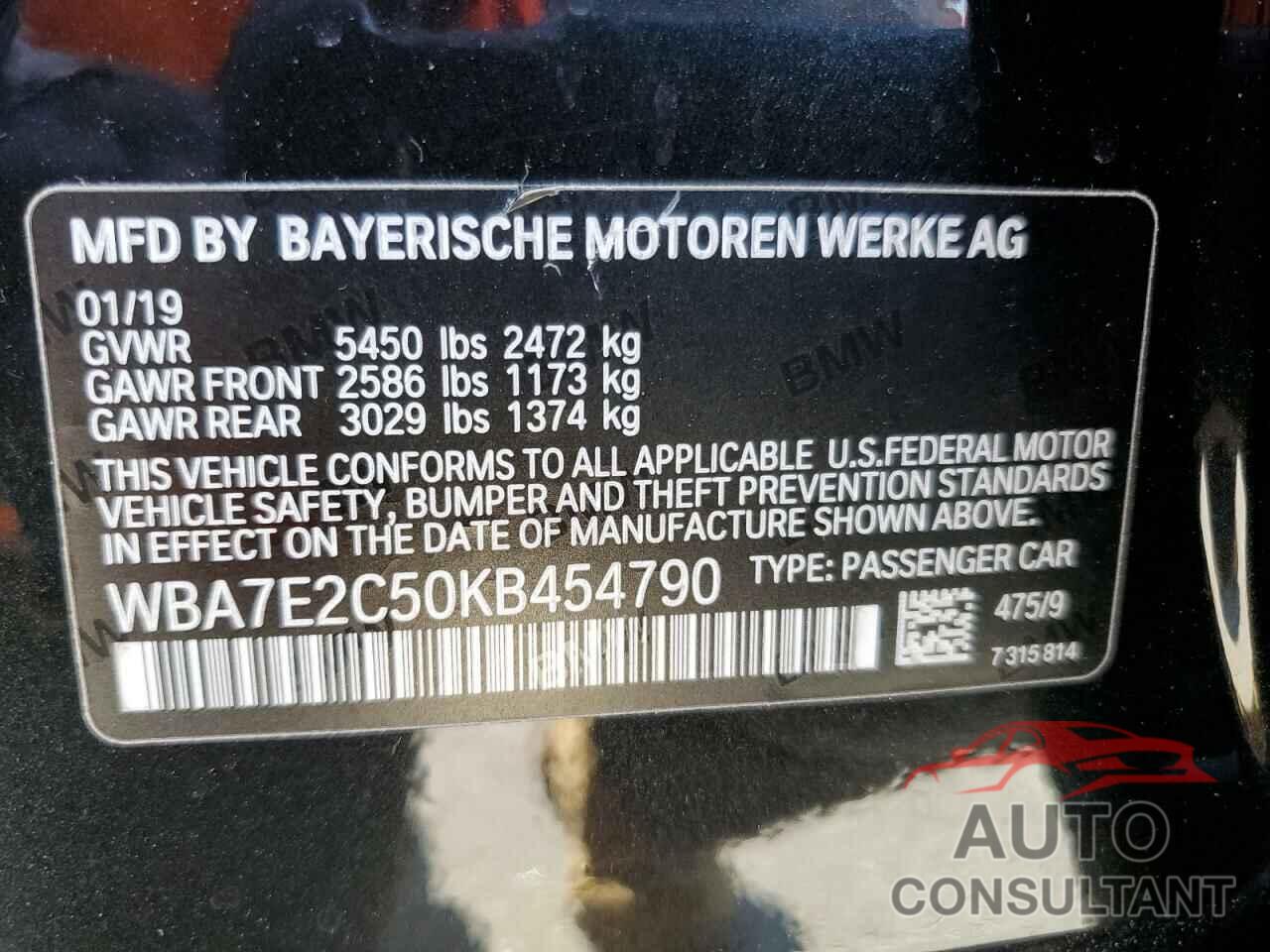 BMW 7 SERIES 2019 - WBA7E2C50KB454790