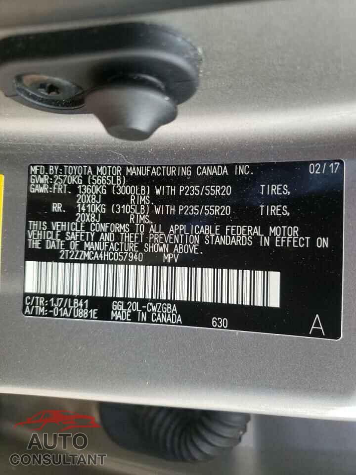 LEXUS RX350 2017 - 2T2ZZMCA4HC057940