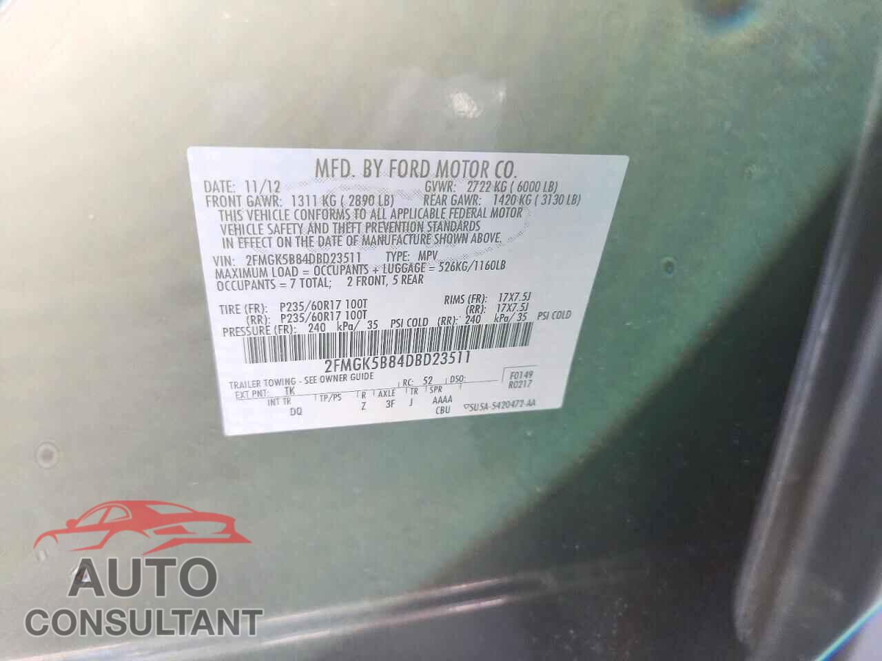 FORD FLEX 2013 - 2FMGK5B84DBD23511