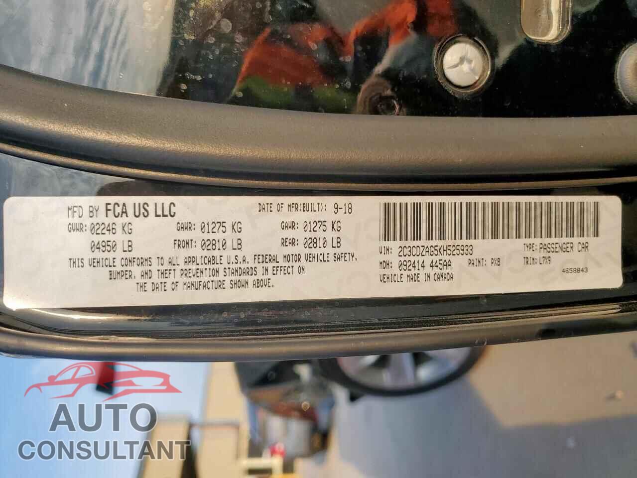 DODGE CHALLENGER 2019 - 2C3CDZAG5KH525933