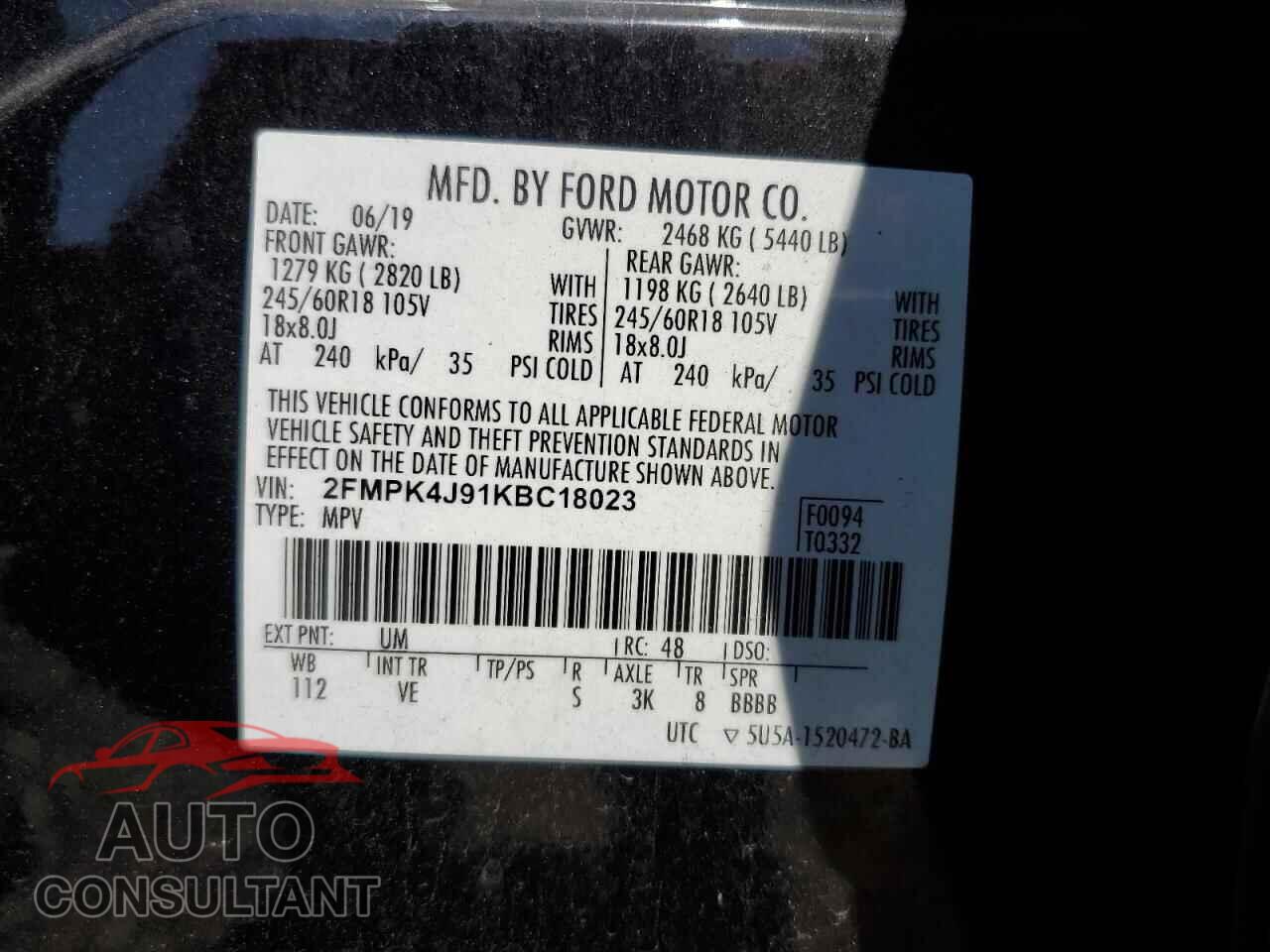 FORD EDGE 2019 - 2FMPK4J91KBC18023