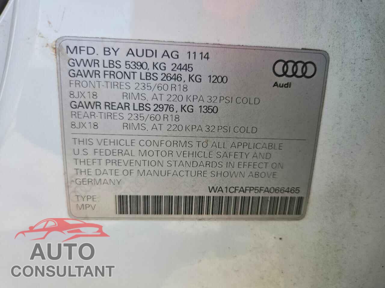 AUDI Q5 2015 - WA1CFAFP5FA066465