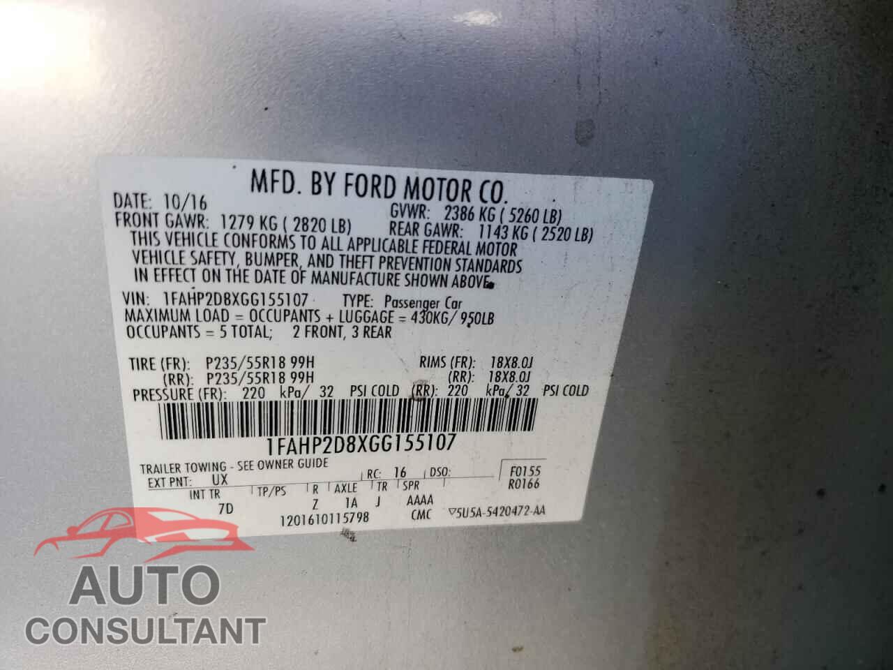 FORD TAURUS 2016 - 1FAHP2D8XGG155107