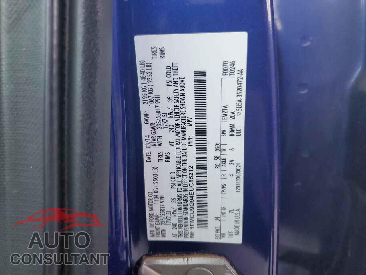 FORD ESCAPE 2014 - 1FMCU9G94EUC85212