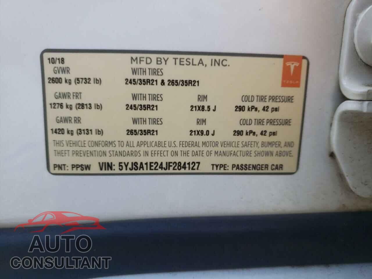 TESLA MODEL S 2018 - 5YJSA1E24JF284127