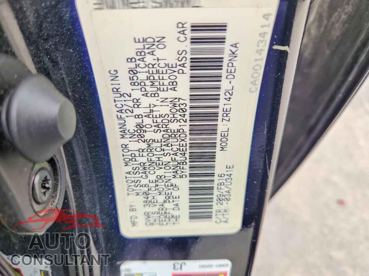 TOYOTA COROLLA 2013 - 5YFBU4EEXDP124037