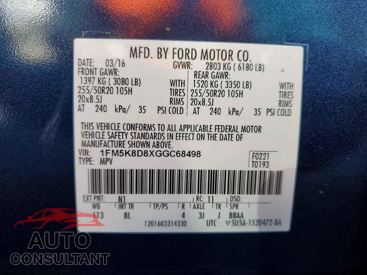 FORD EXPLORER 2016 - 1FM5K8D8XGGC68498