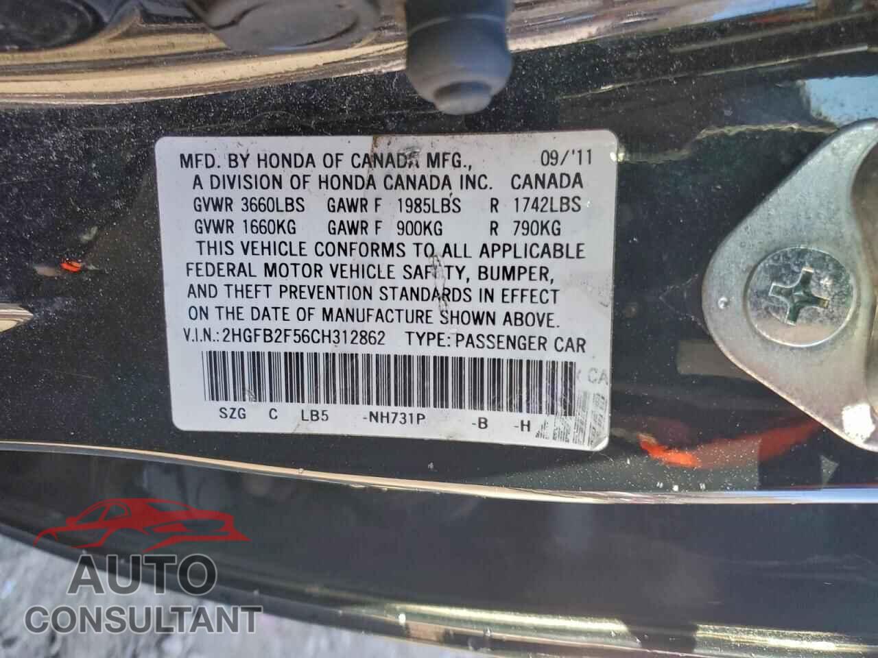 HONDA CIVIC 2012 - 2HGFB2F56CH312862