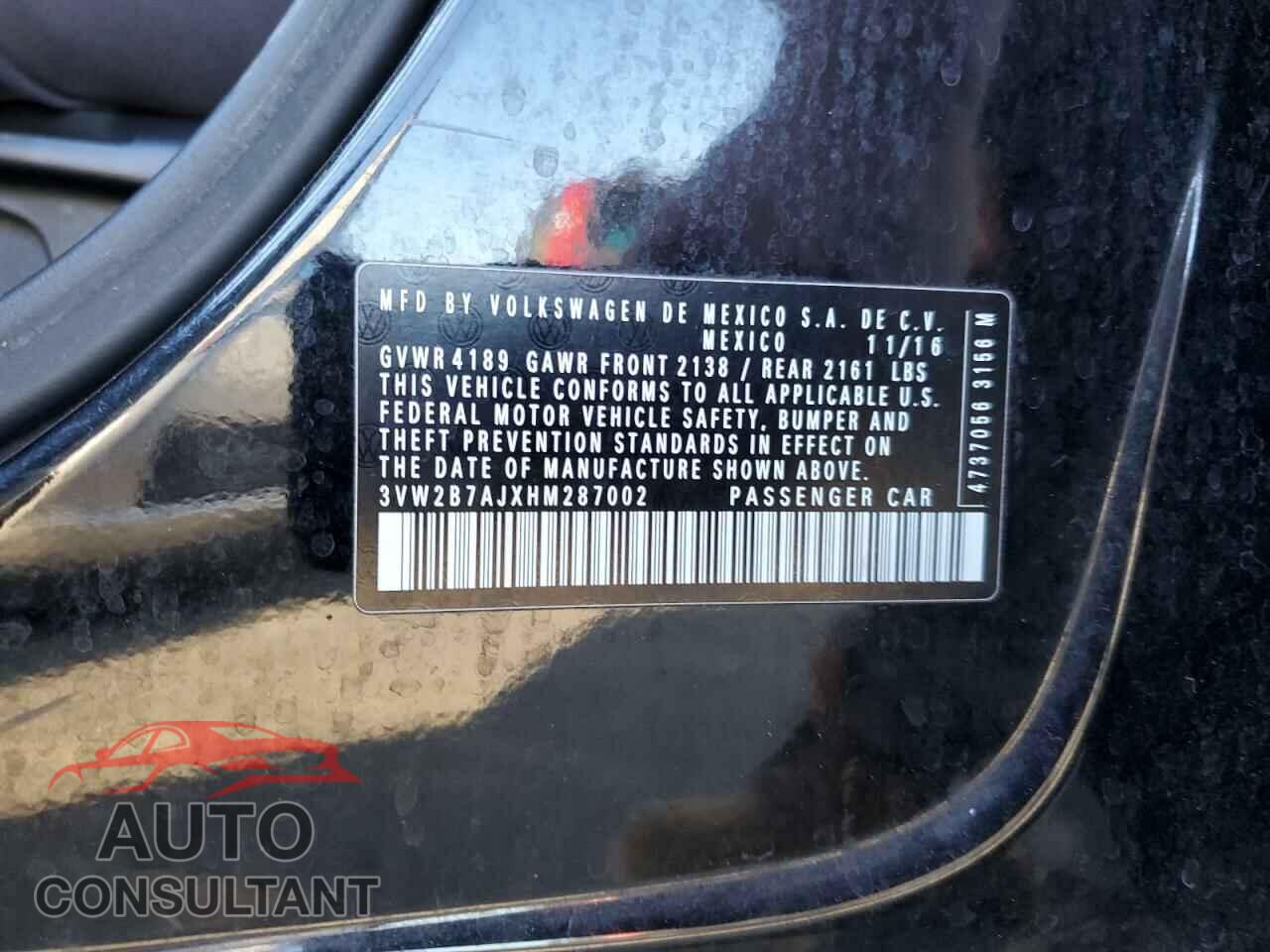 VOLKSWAGEN JETTA 2017 - 3VW2B7AJXHM287002
