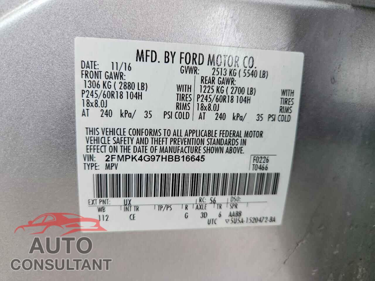 FORD EDGE 2017 - 2FMPK4G97HBB16645