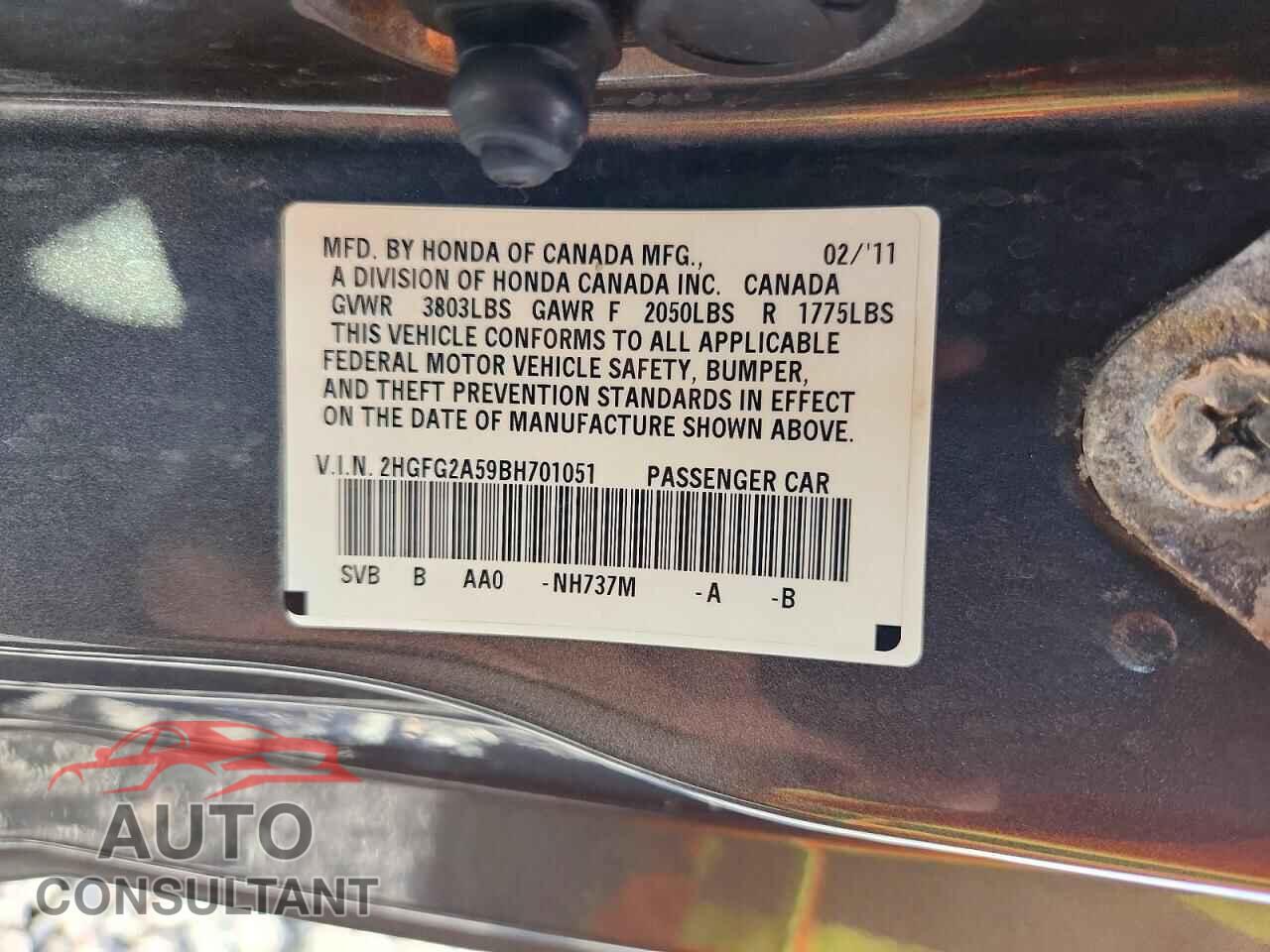 HONDA CIVIC 2011 - 2HGFG2A59BH701051