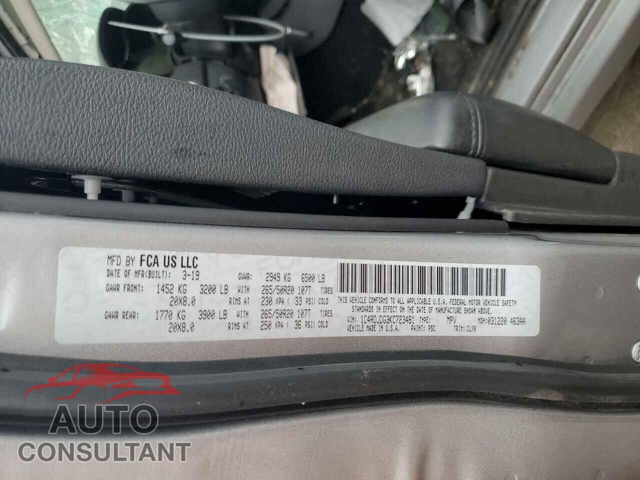 DODGE DURANGO 2019 - 1C4RDJDG3KC723481