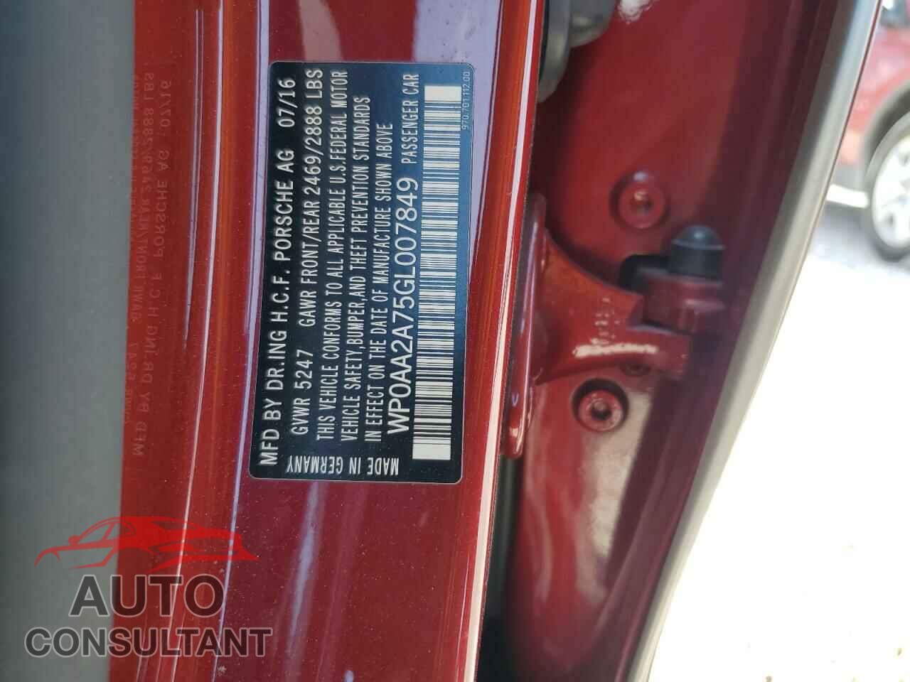 PORSCHE PANAMERA 2016 - WP0AA2A75GL007849