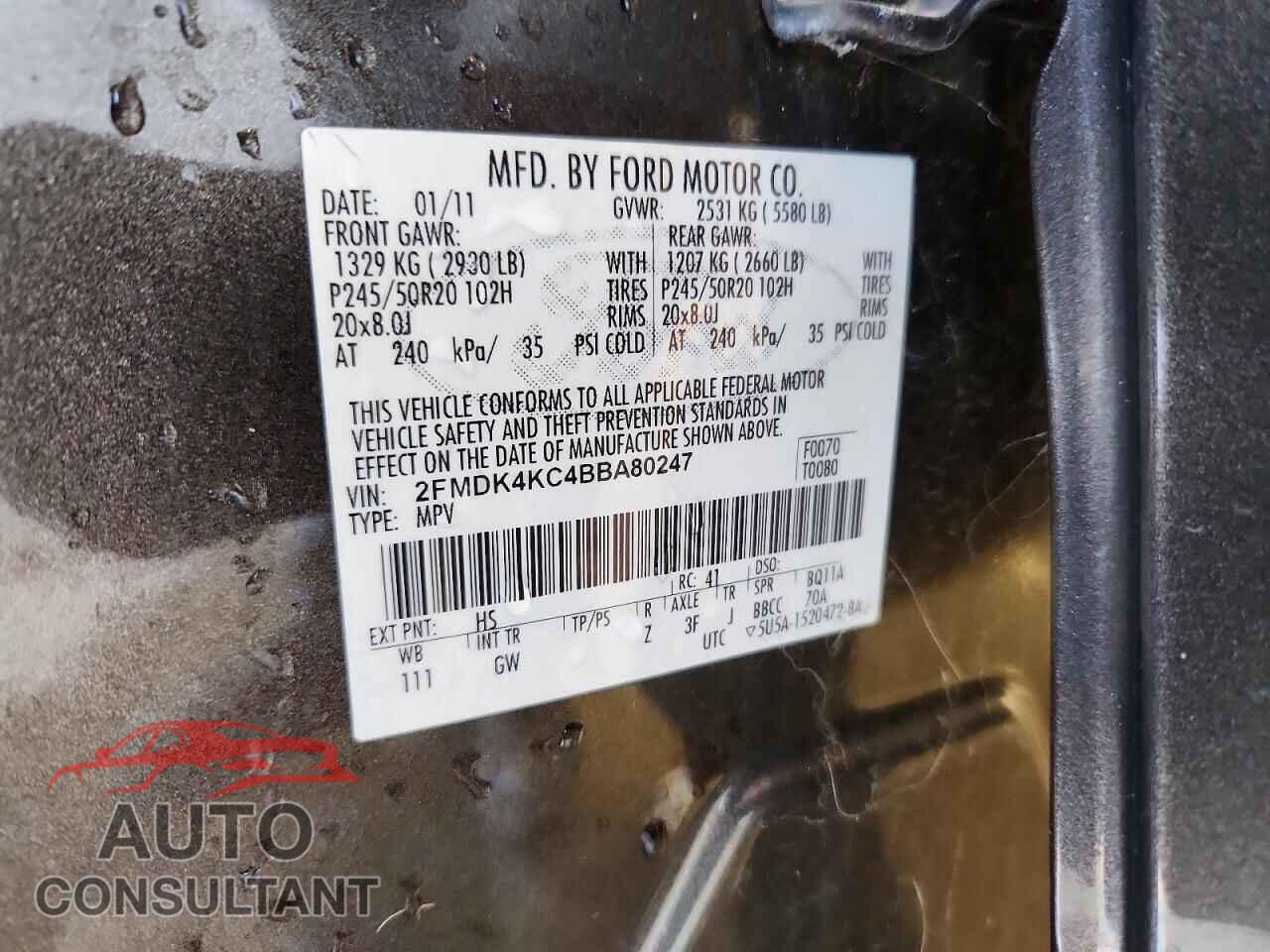 FORD EDGE 2011 - 2FMDK4KC4BBA80247