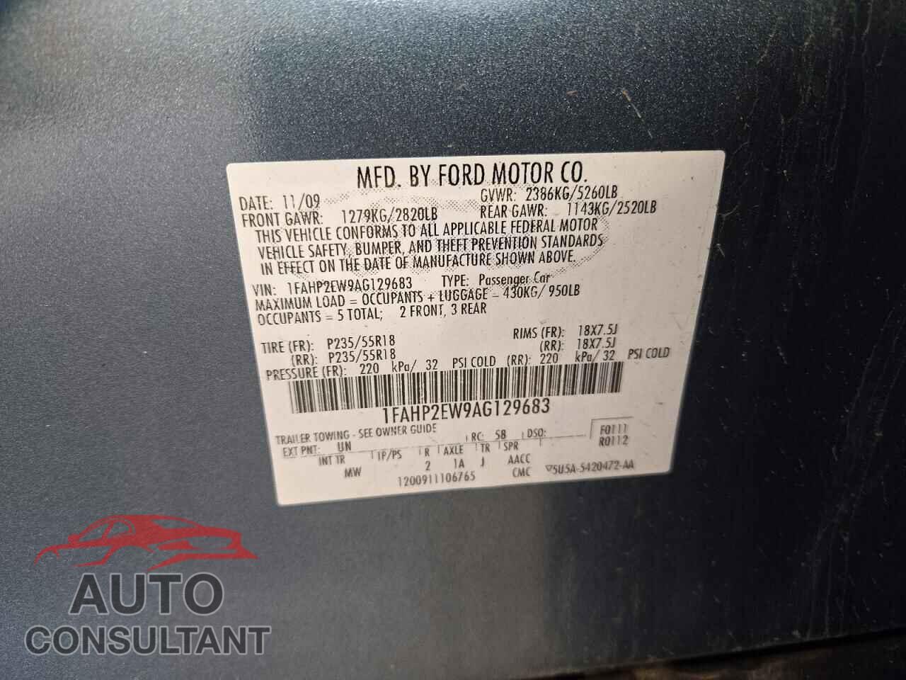 FORD TAURUS 2010 - 1FAHP2EW9AG129683
