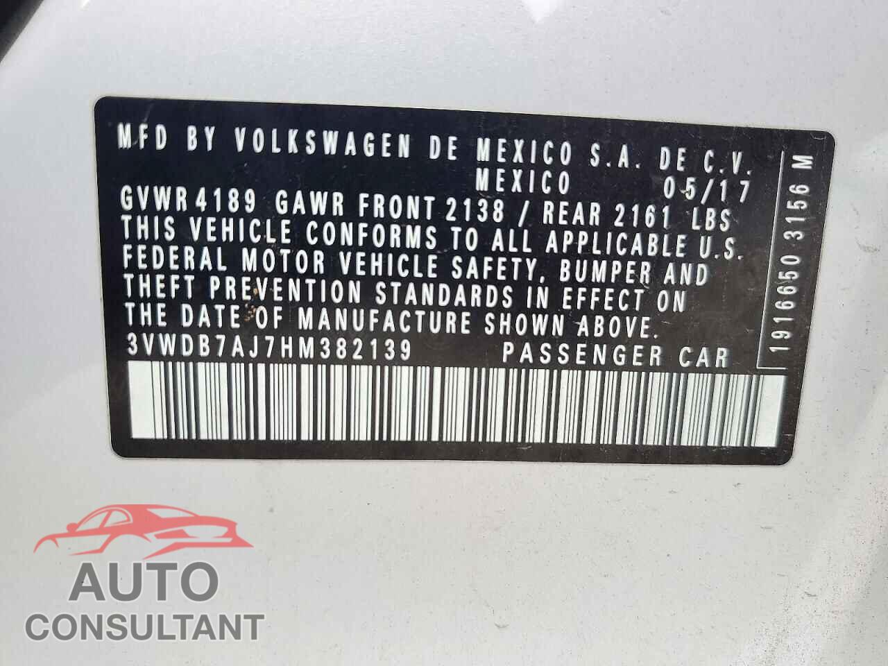 VOLKSWAGEN JETTA 2017 - 3VWDB7AJ7HM382139