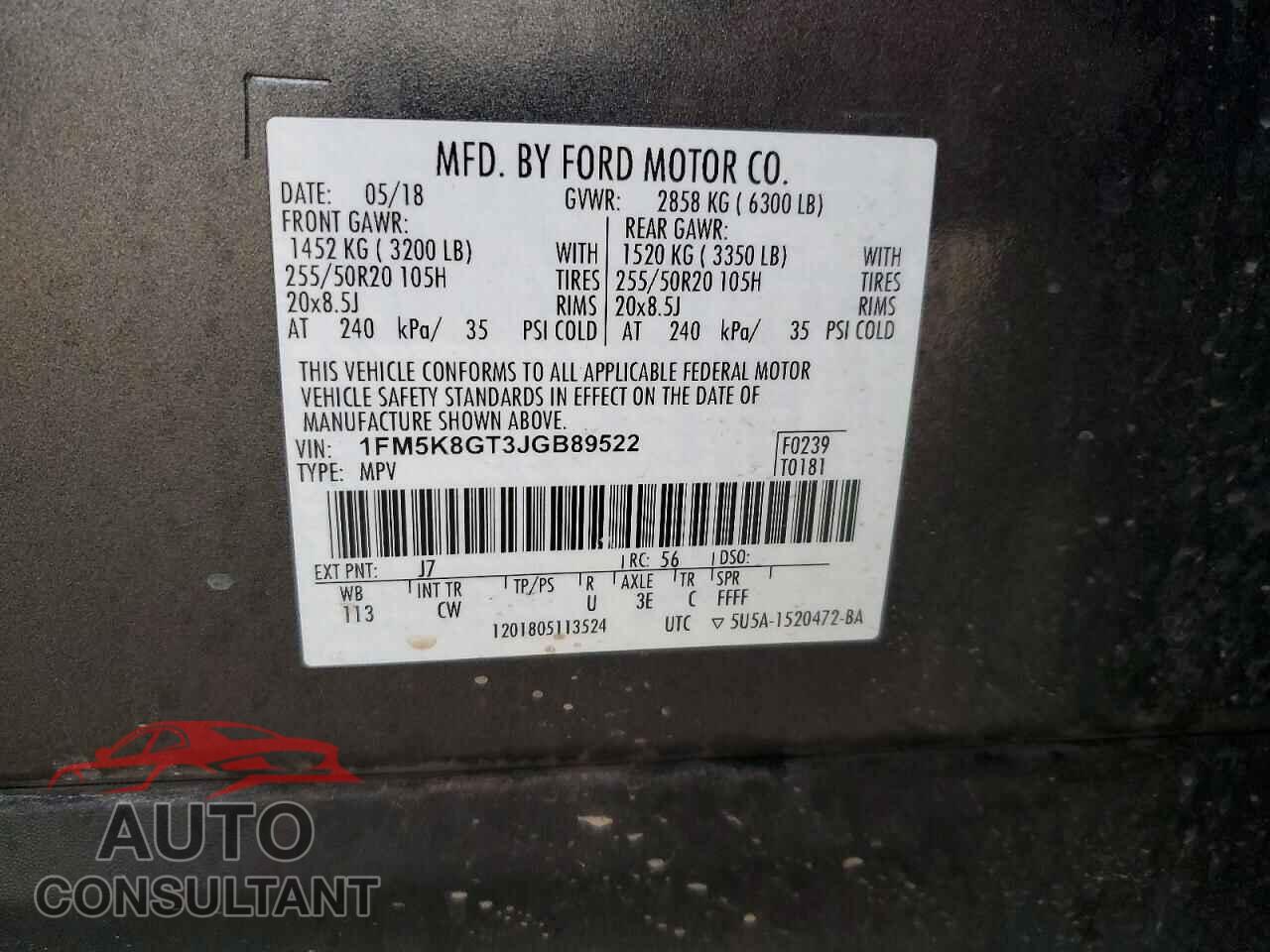 FORD EXPLORER 2018 - 1FM5K8GT3JGB89522