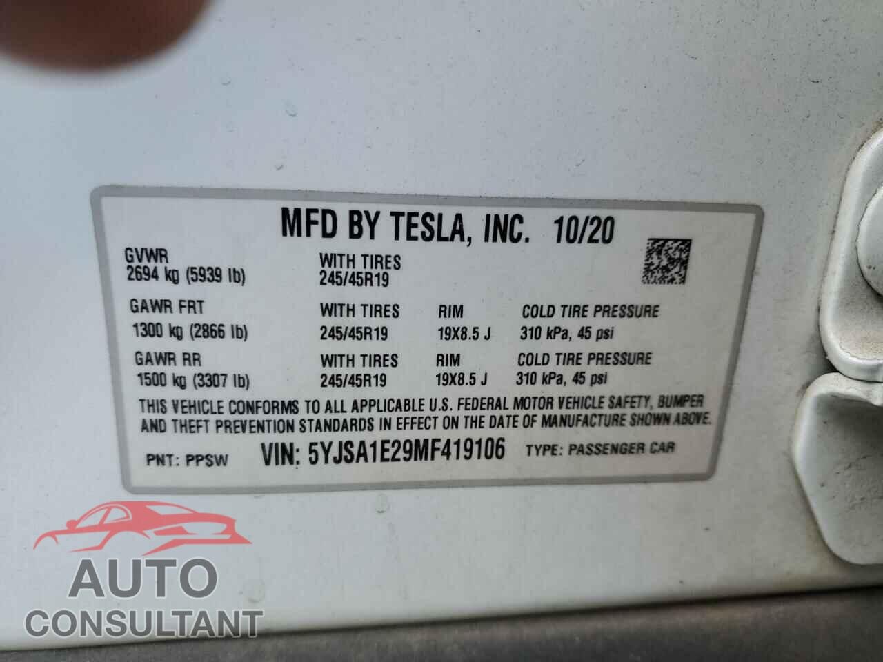 TESLA MODEL S 2021 - 5YJSA1E29MF419106